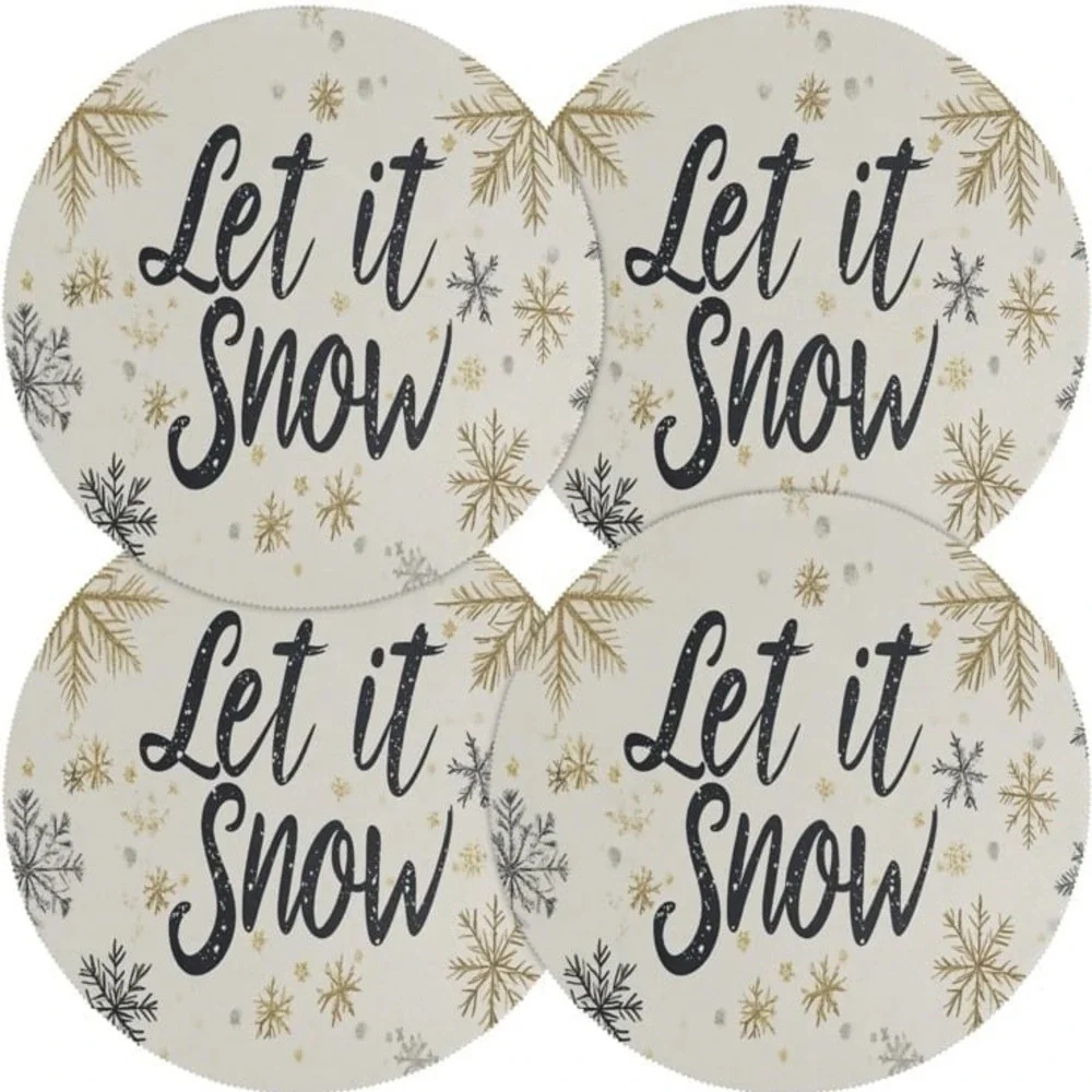 NWOT Snowflakes Placemats Set of 4 Let It Snow Round Table Mats Heat Resistant W